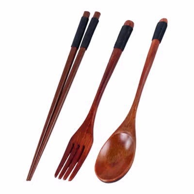 BAISPO Set Alat Makan Sendok Garpu Sumpit Bambu Cutlery Japanese Style Winding - EA025 - Wooden — gambar 2