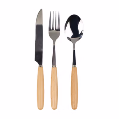 BearPaw Set Alat Makan Perlengkapan Sendok Garpu Wooden Cutlery 3 PCS - KA2020 - Silver — gambar 2