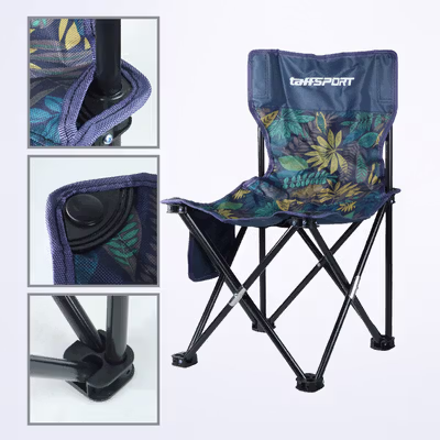TaffSPORT Kursi Lipat Mancing Camping Foldable Chair with Pocket M - OL3336 - Blue — gambar 2