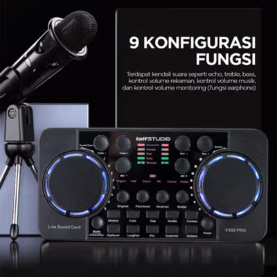 TaffSTUDIO Audio Bluetooth USB External Soundcard Live Microphone - V300 Pro - Black — gambar 2
