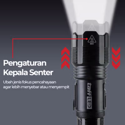 TaffLED Senter LED XHP70 Tactical Zoomable Head IP65 400 Lumens - P7 - Black — gambar 2