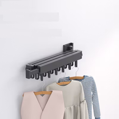 FLOTH Gantungan Baju Lipat Clothes Hanger Retractable 3 Fold 18 Hook - F360 - Black — gambar 2