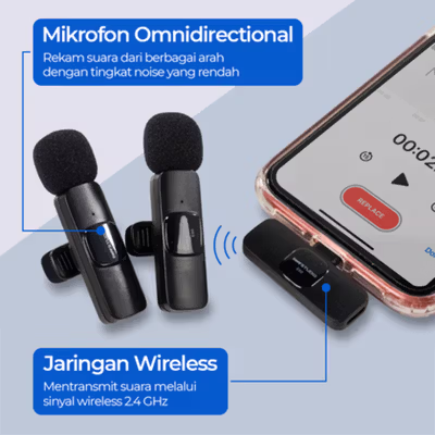 TaffSTUDIO Wireless Lavalier Lapel Microphone Vlogger Lightning - E60 - Black — gambar 2