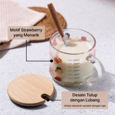 GUC Cangkir Kopi Kaca Tahan Panas dengan Sendok Aesthetic Mug 350ml A - BC1236 - Transparent — gambar 2