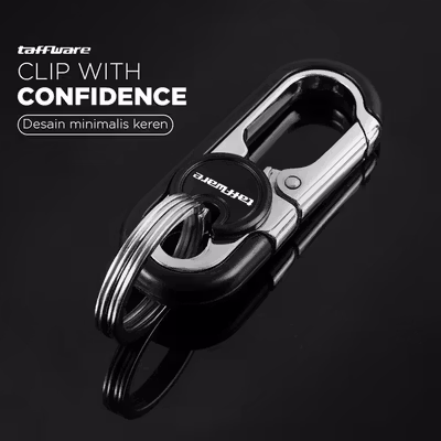Taffware Gantungan Kunci Carabiner Keychain Clip Stainless Steel - A3746 - Black — gambar 2
