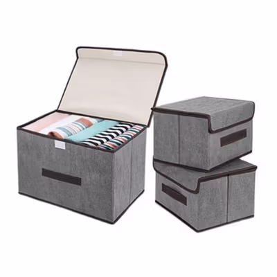 DIMJ Kotak Penyimpanan Pakaian Box Organizer with Flip-Top Lid Small - G601 - Gray — gambar 2