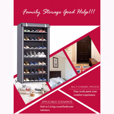 BKZ Rak Sepatu Sandal Multilayer Shoe Rack Cloth Storage 7 Layer - F10 - Gray Silver — gambar 2