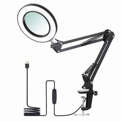 KKMOON Lampu Meja Belajar LED Kaca Pembesar 3 Color 3000-6500K 12W - HP-P6 - Black — gambar 2