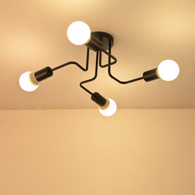 Butelive Fitting Lampu Plafon LED Minimalis Retro Nordic E27 Cabang 4 - BT260 - Black — gambar 2