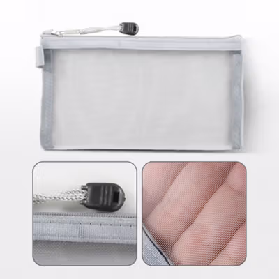KHINSUN Tas Make Up Kosmetik Transparent Mesh Flat - BS802 - Gray — gambar 2
