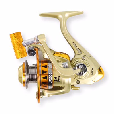YUMOSHI Reel Pancing Spinning 14 Ball Bearing Fishing Reel 5.2:1 2000 - JF2000 - Golden — gambar 2