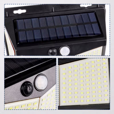 AMARYLLIS Lampu Dinding Solar Sensor Outdoor Waterproof Cool White 208 LED - AM200 - Black — gambar 2