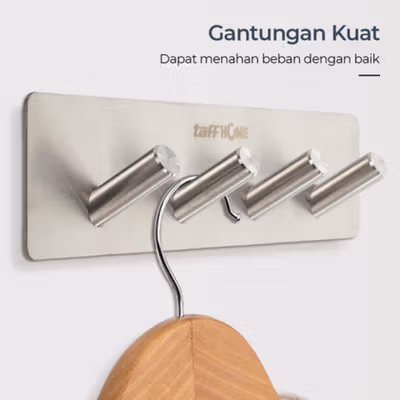 TaffHOME Gantungan Dinding Kapstok Hook Hanger 4 Hanger - MT30 - Silver — gambar 2