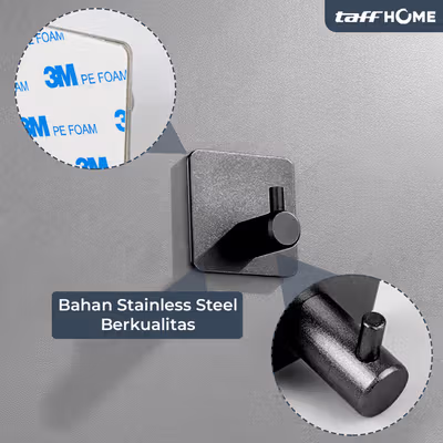 TaffHOME Gantungan Dinding Kapstok Hook Hanger Stainless Steel 201 - MT11 - Black — gambar 2