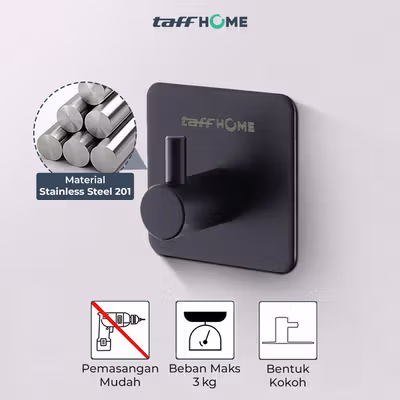 TaffHOME Gantungan Dinding Kapstok Hook Hanger Stainless Steel 201 - MT10 - Black — gambar 2