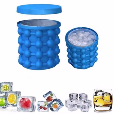 HAWXS Cetakan Es Batu Ice Cube Bucket 3D Silicone Mold - C01 - Blue — gambar 2