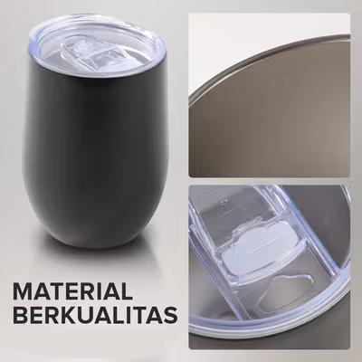 One Two Cups Gelas Tumbler Kopi Mug Egg Shaped Stainless Steel 350ml - BC123 - Black — gambar 2