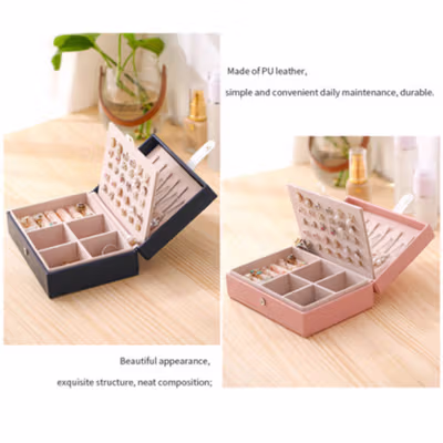 ANNGILL Kotak Perhiasan Aksesori Organizer Storage Jewelry Box - AN165 - Navy Blue — gambar 2