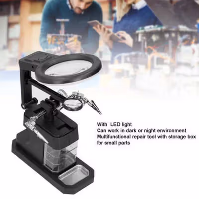 Pegangan Solder dengan Kaca Pembesar LED Welding Magnifier 2.5X/4X/16X - TE-803 - Black — gambar 2