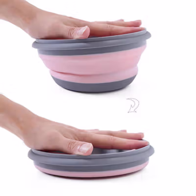 LORV Kotak Makan Lunch Box 3in1 Foldable Silicone 300ml 600ml 1200ml - B1 - Pink — gambar 2