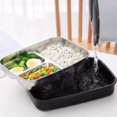 TaffHOME Kotak Makan Lunch Box Stainless Steel 3 Grid 1L - OU1000 - Black — gambar 2