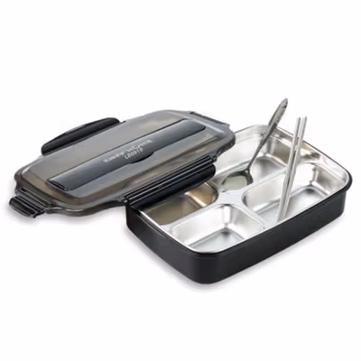 TaffHOME Kotak Makan Lunch Box Stainless Steel 4 Grid 1L - LB0919 - Black — gambar 2