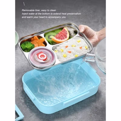 UPORS Kotak Makan Anti Tumpah Stainless Steel Lunch Box 4 Grid 1.5L - UP4 - Blue — gambar 2