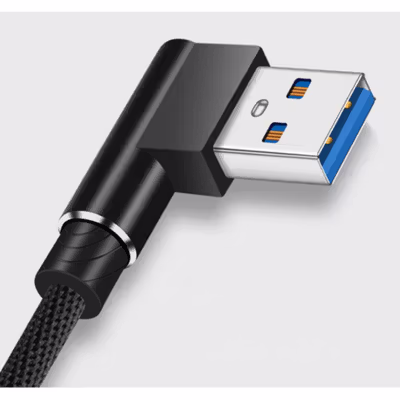Kabel Data USB Type C Multifungsi Braided L Shape Cable 2.1A 1M - Black — gambar 2