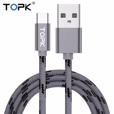 TOPK Kabel Data USB Type C Multifungsi Fast Charging Braided 3A 1M - AN09 - Dark Gray — gambar 2