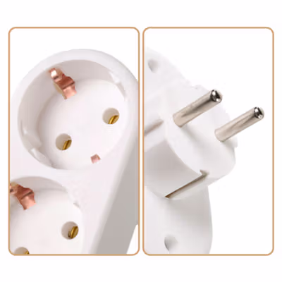 DLV Steker Listrik 2 Socket EU Plug Grounding Extension 16A 250V 3500W - B2-1G - White — gambar 2