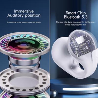 AIRFOX Earphone Bluetooth 5.3 TWS Open Ear Clip HiFi Surround - X22 - Black — gambar 2
