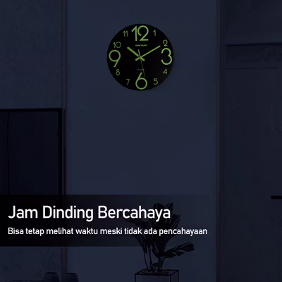 TaffHOME Jam Dinding Bulat Quartz Luminous Glow in The Dark 30cm - Win31 - Black — gambar 2