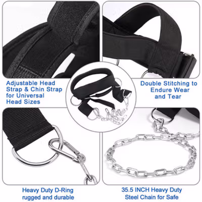 EPROLO Head Harness Belt Neck Traps Weight Lifting Chain Fitness Gym - PR-001 - Black — gambar 2