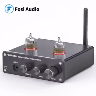 Fosi Audio Preamplifier Bluetooth Phonograph 5654 with Vacuum Tube - Box X3 - Black — gambar 2