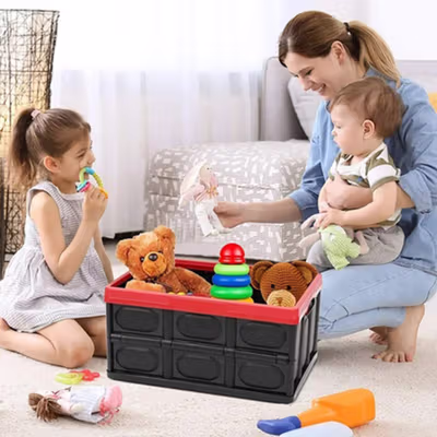 DECTHY Kotak Penyimpanan Lipat Bagasi Mobil Foldable Storage Box 30L - P1011 - Black/Red — gambar 2