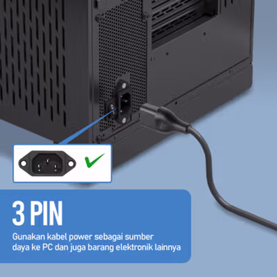 QISHI Kabel Power 3 Pin 16A 250V EU Plug 1.5M - 168B11 - Black — gambar 2