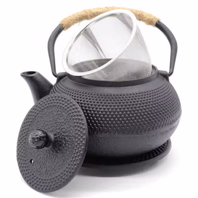 UPORS Teko Teh Besi Tahan Panas dengan Saringan Chinese Teapot 1.2L - JJ0008 - Black — gambar 2