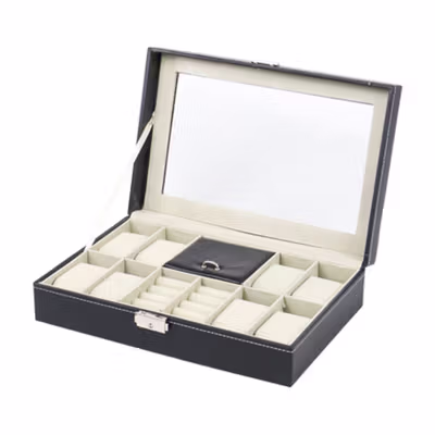 Rhodey Kotak Jam Tangan dan Perhiasan Organizer Box - Black — gambar 2