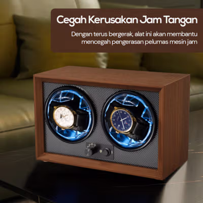 BETTER Watch Winder Walnut Wood Pemutar Jam Tangan Otomatis 2 Slot - SKW166-B - Black/Brown — gambar 2