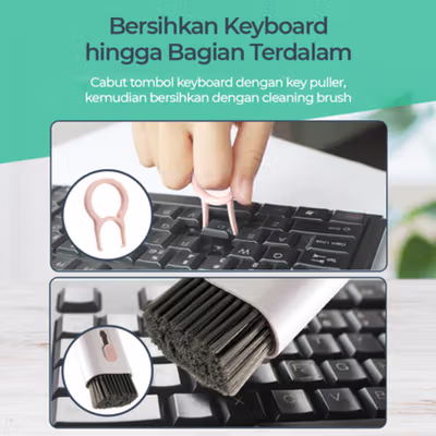 TaffHOME Sikat Pembersih Keyboard Folding 7in1 with Key Puller - Q6E - Pink — gambar 2