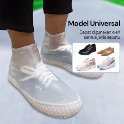 ERNESTNM Jas Hujan Sepatu Anti Air Rain Shoe Cover Silicone Non Slip 34-44 - S-150 - White — gambar 2