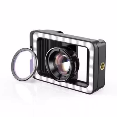 APEXEL Lensa Kamera HP 2 in 1 Macro Lens with LED Fill Light - APL-HB100FL23 - Black — gambar 2