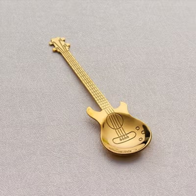 Pawaca Sendok Teh Dessert Model Gitar Spoon Stainless Steel - RR-09 - Golden — gambar 2