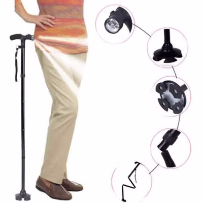 Magic Cane Lighted Crutch Tongkat Bantu Jalan Walking Stick LED Light - EL-0087 - Black — gambar 2