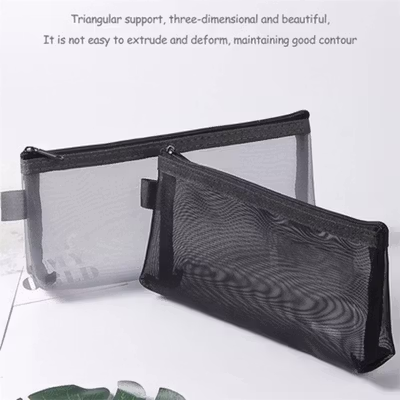 ZANZAN Tempat Pensil Jaring Mesh Pencil Case Zipper Storage - Z20 - Black — gambar 2