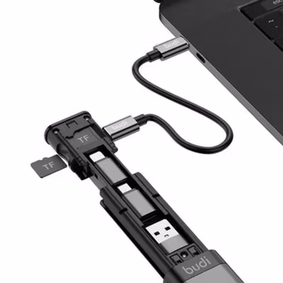 BUDI Cable Stick 9 in 1 Multifunctional USB TF SIM Card Reader Storage - DC516B - Black — gambar 2