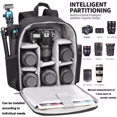 CADeN Tas Ransel Kamera DSLR Anti Air Shockproof Camera Backpack Small Size - D6 - Black — gambar 2
