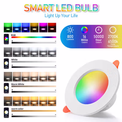 TaffLED Lampu Downlight LED Smart Bulb Bluetooth Tuya 10W RGBCW - A61 - White — gambar 2