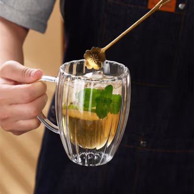 HOTCLOU Cangkir Kopi Kaca Tahan Panas Double Wall Aesthetic Mug 350ml - HT-35 - Transparent — gambar 2