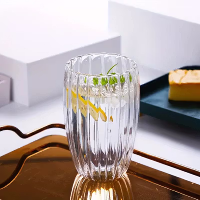 WAAOPO Gelas Kaca Aesthetic Tahan Panas Double Wall Stripe Glass 450ml - WP-45 - Transparent — gambar 2